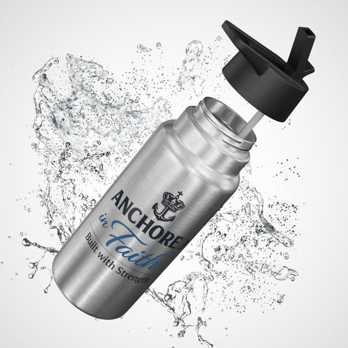 Anchored in Faith™ 32 oz Stainless Steel Water Bottle with Straw | Insulated Faith Water Bottle