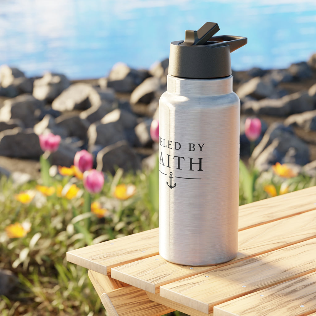 32oz Stainless Steel Tumbler – Fueled by Faith™ | Anchor Travel Bottle with Straw Lid