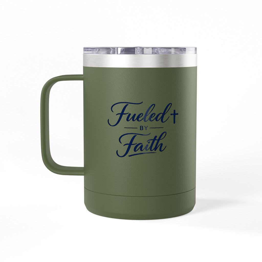 Fueled by Faith™ 15oz Insulated Coffee Tumbler with Handle & Lid | Stainless Steel Travel Mug