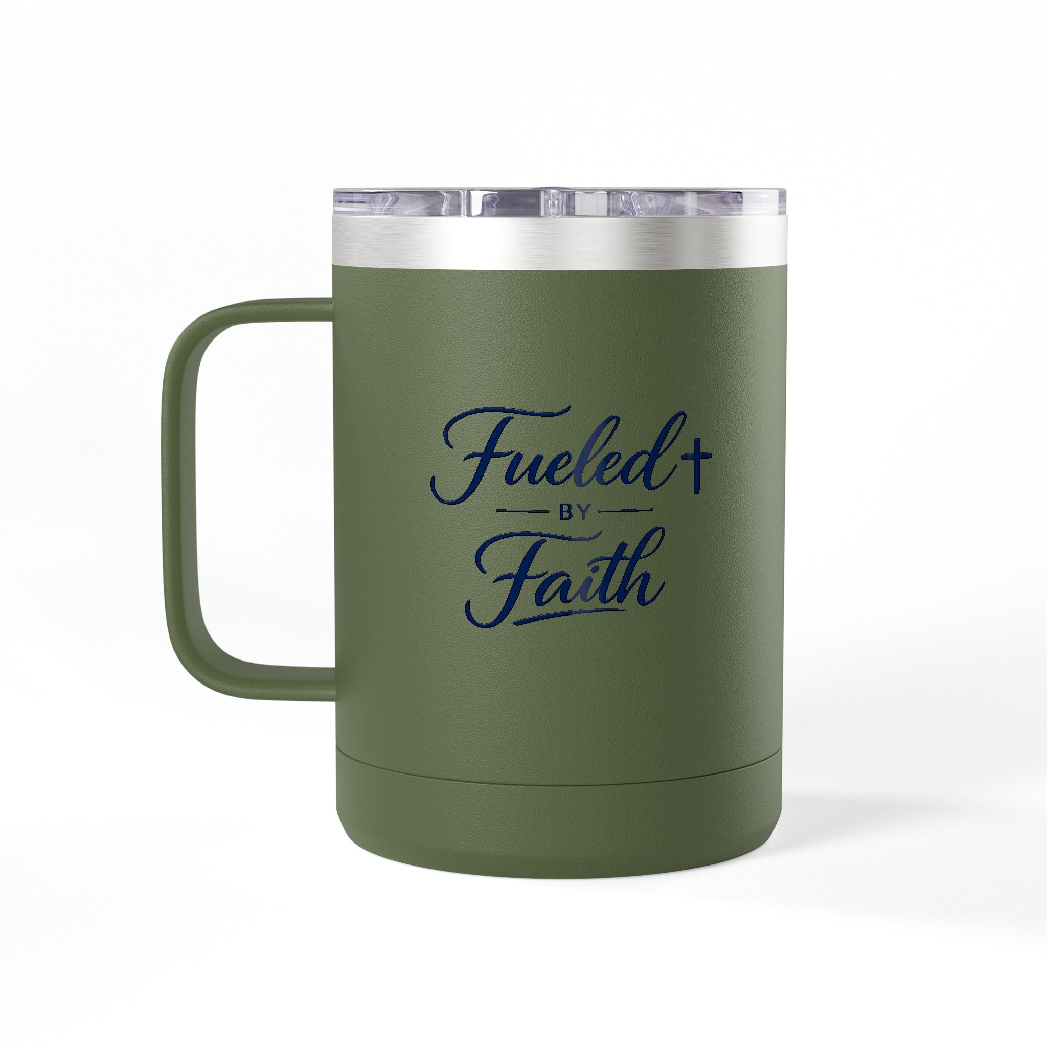 Fueled by Faith™ 15oz Insulated Coffee Tumbler with Handle & Lid | Stainless Steel Travel Mug