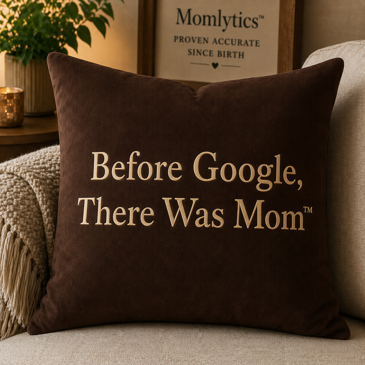 Before Google, There Was Mom™ Faux Suede Pillow — Decorative Throw Pillow