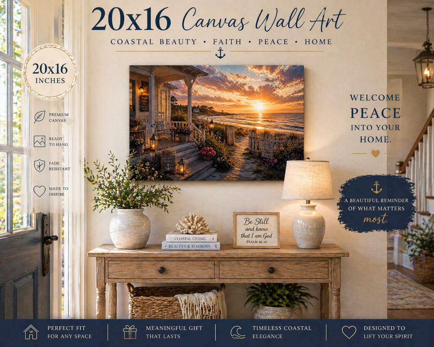 Rest for the Weary™ | 30x20 Coastal Acrylic Wall Art | Faith-Inspired Coastal Wall Decor | Christian Ocean Artwork | Peaceful Beach Wall Art