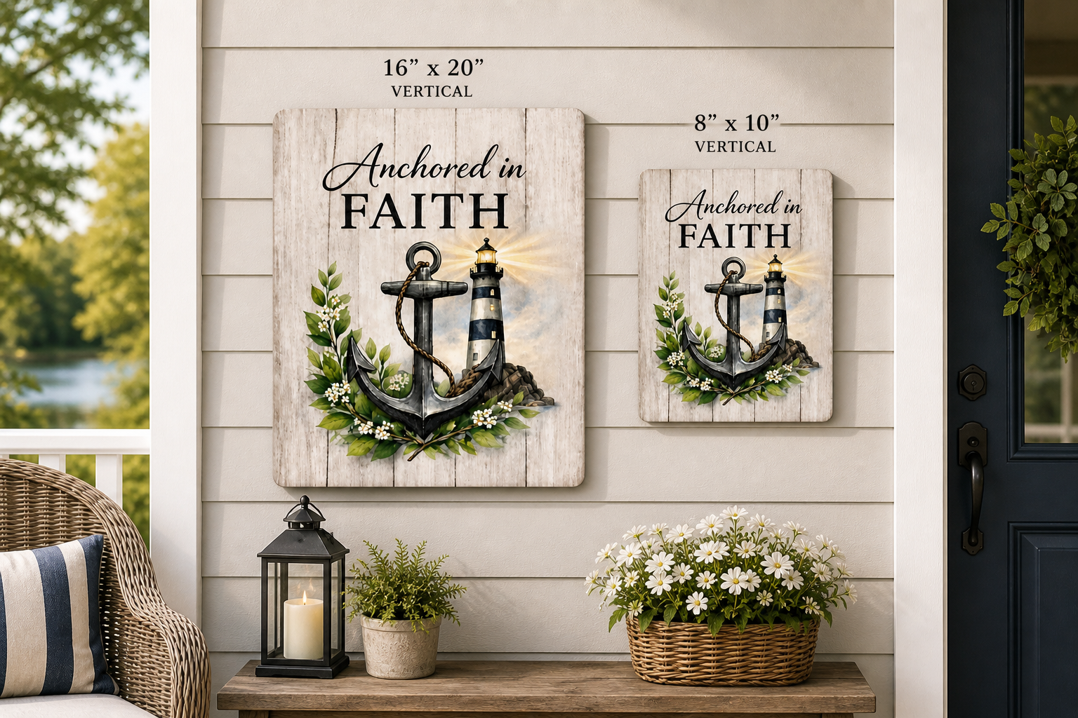 Anchored in Faith Metal Wall Art — Lighthouse Beacon Decor