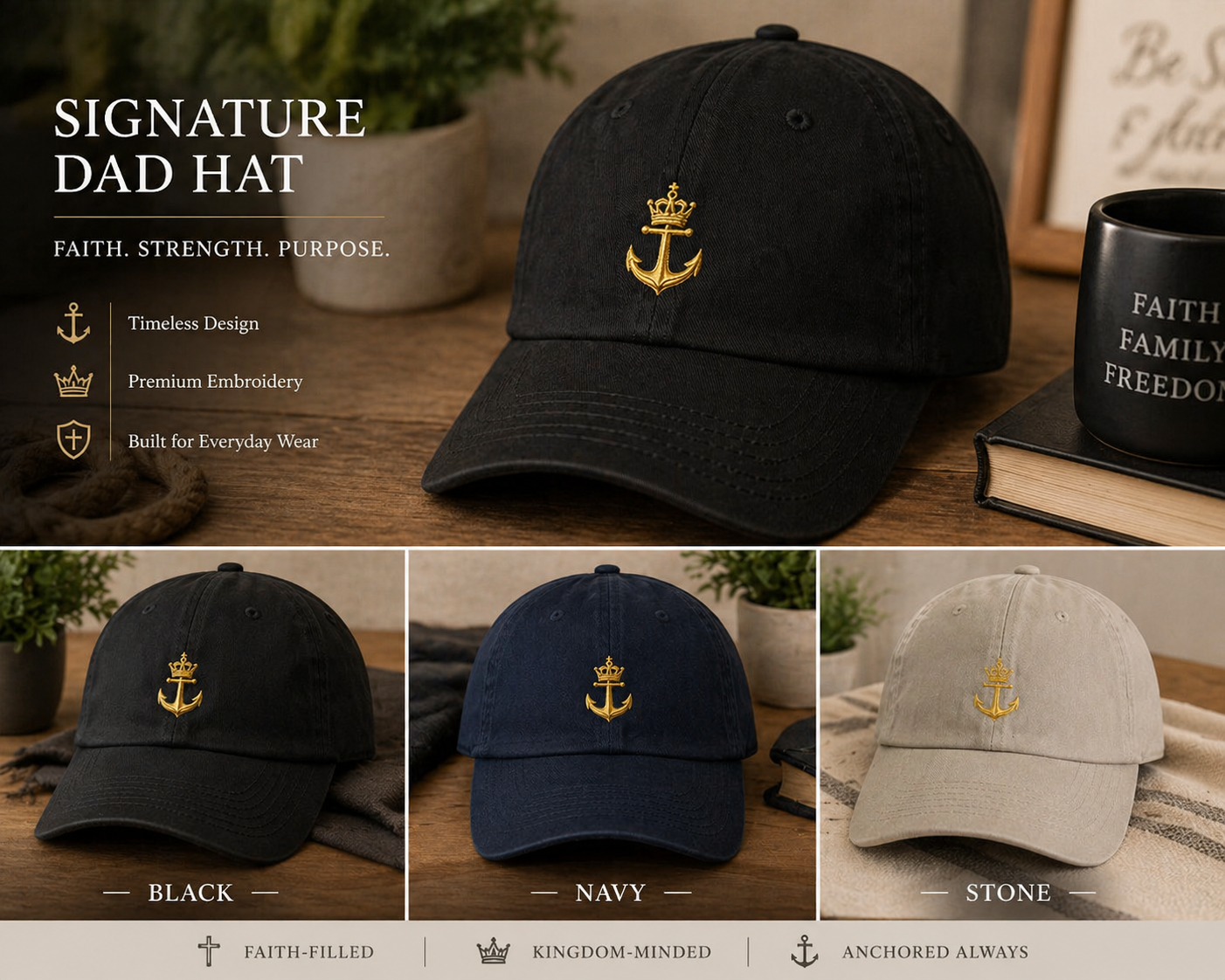 Anchored in Faith™ Dad Hat – Christian Faith-Inspired Cotton Cap