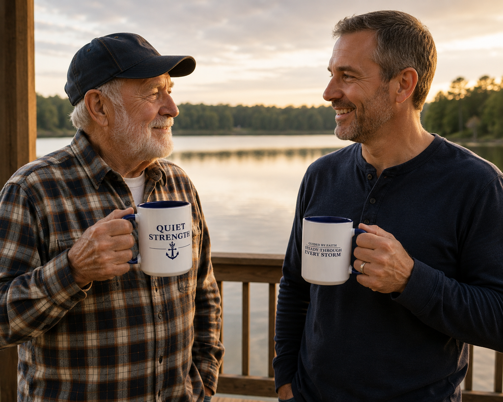 Quiet Strength™ Accent Coffee Mug | Guided by Faith, Steady Through Every Storm | 15oz Ceramic Mug