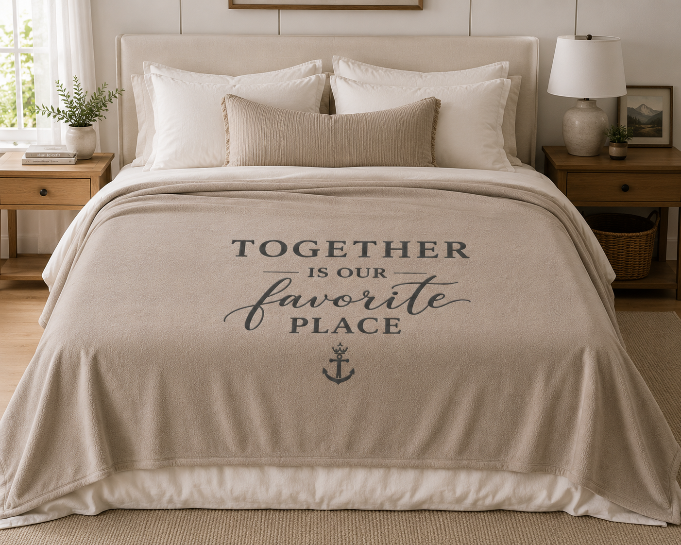 Sherpa Blanket – “Together Is Our Favorite Place” Cozy Fleece Throw
