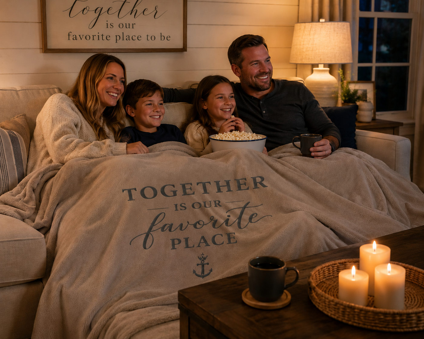 Sherpa Blanket – “Together Is Our Favorite Place” Cozy Fleece Throw