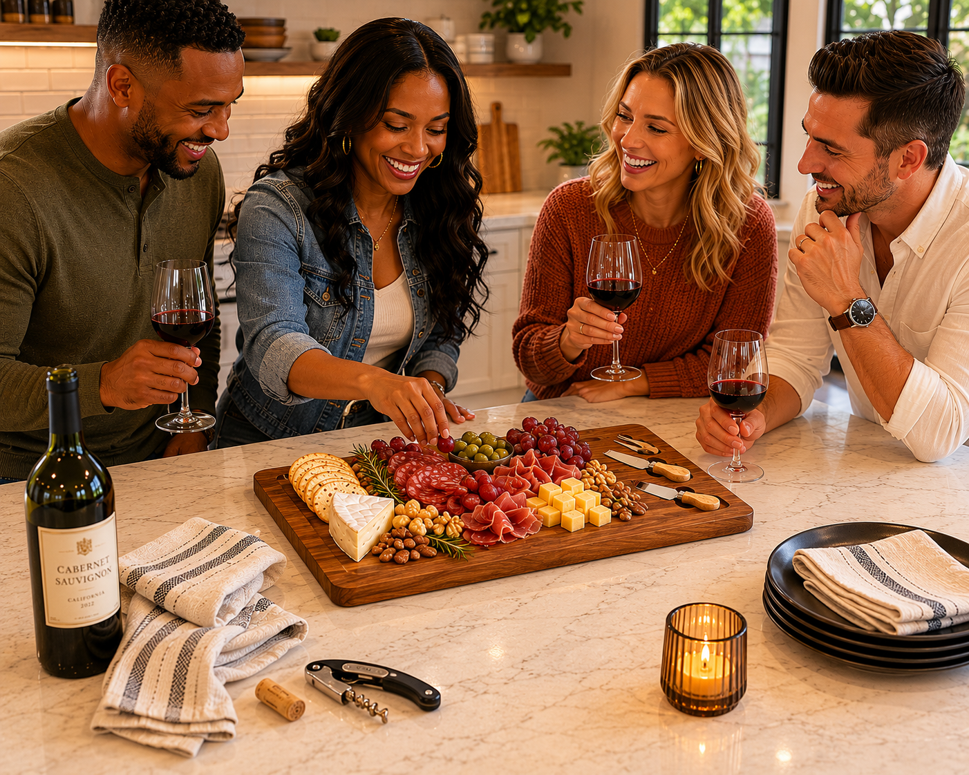 Serve With Purpose Acacia Charcuterie Board Set | Engraved Serving Board with Slate & Cheese Knives