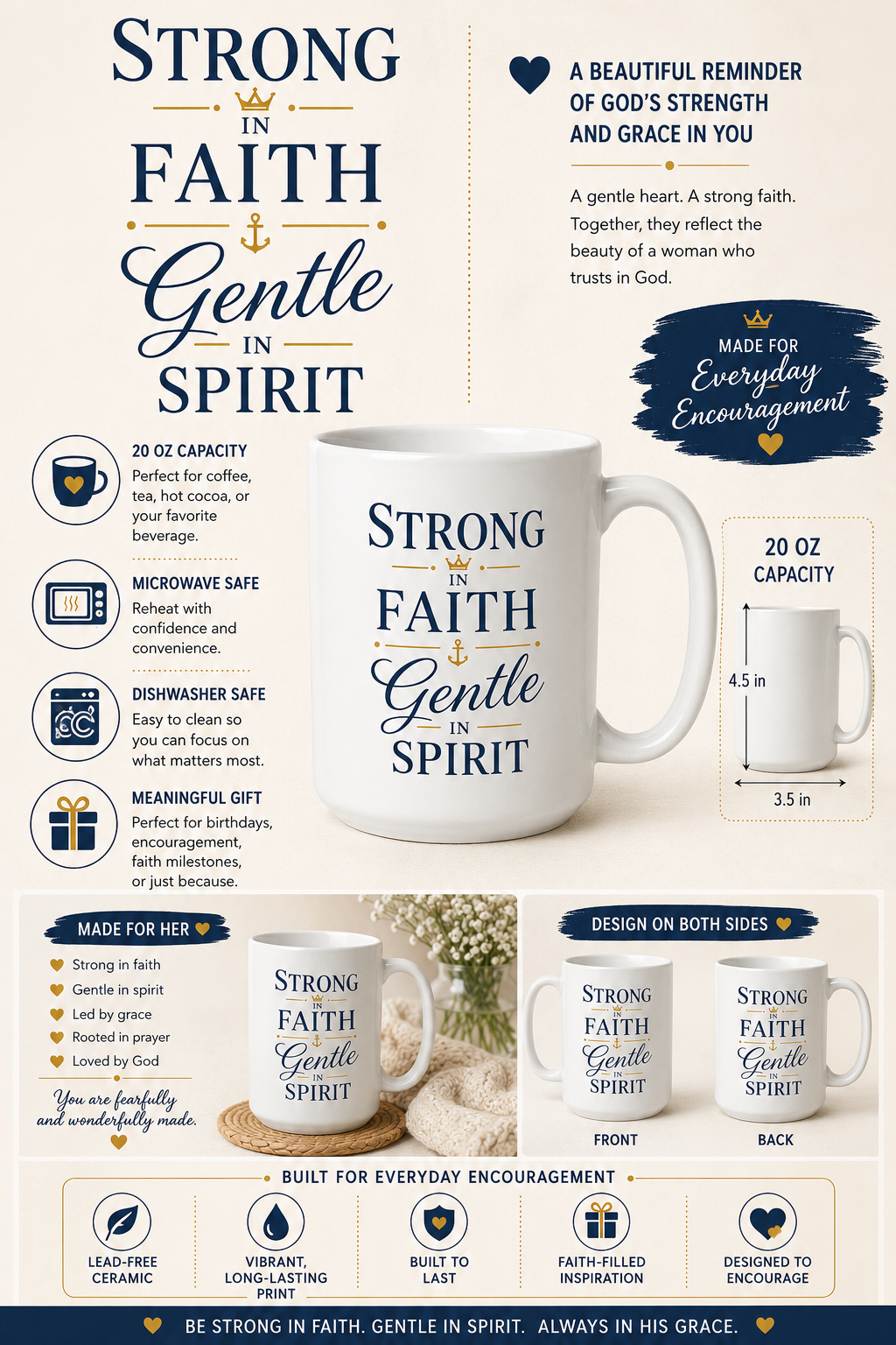 Strong in Faith, Gentle in Spirit™ | 20 oz Christian Coffee Mug