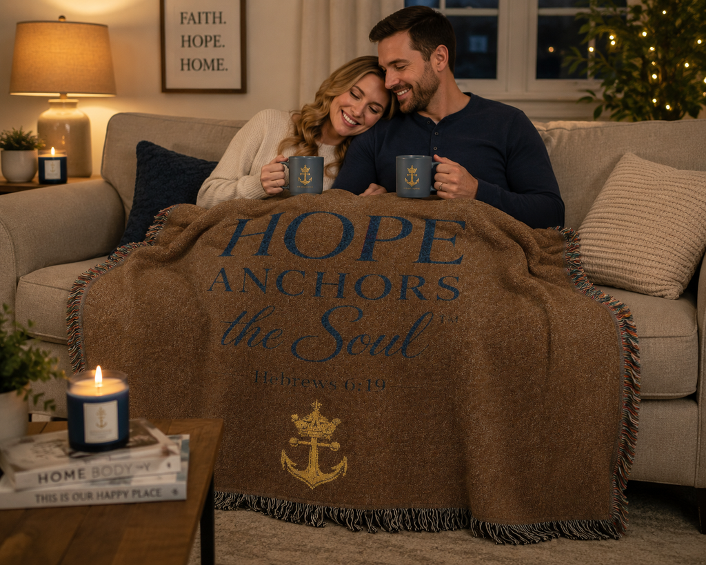 Hope Anchors the Soul™ Woven Blanket — Inspirational Christian Throw with Anchor Design