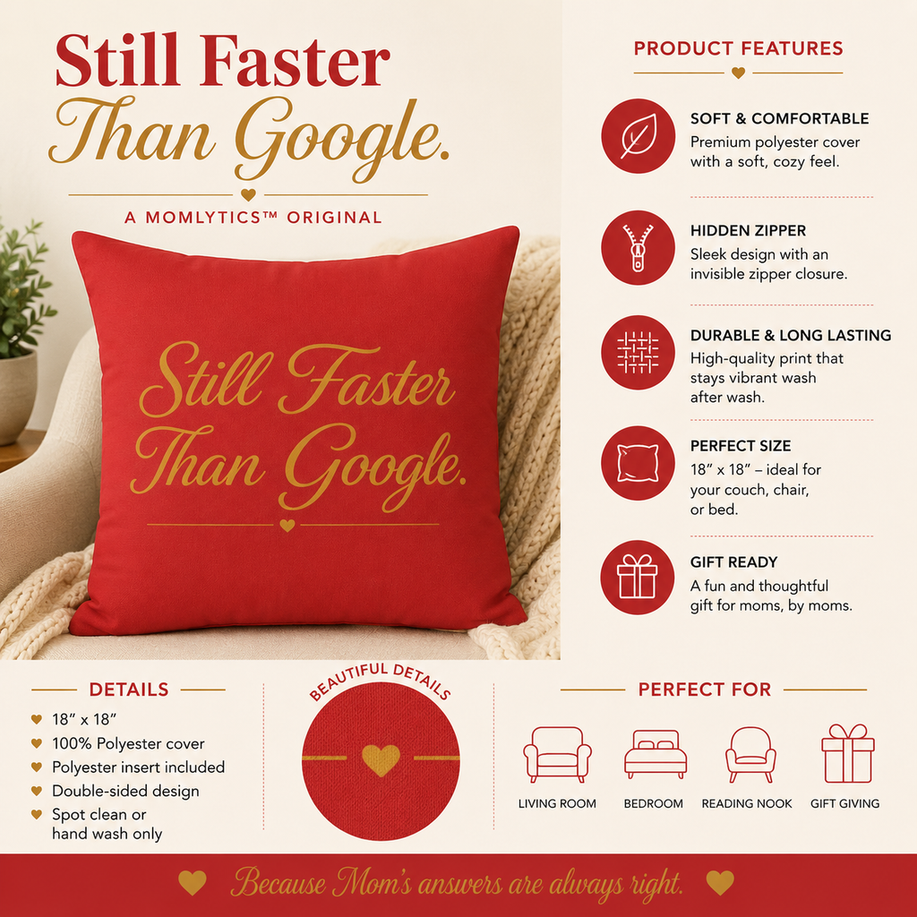 Still Faster Than Google™ Faux Suede Pillow | Mom Gift, Funny Home Decor, Reading Nook Accent