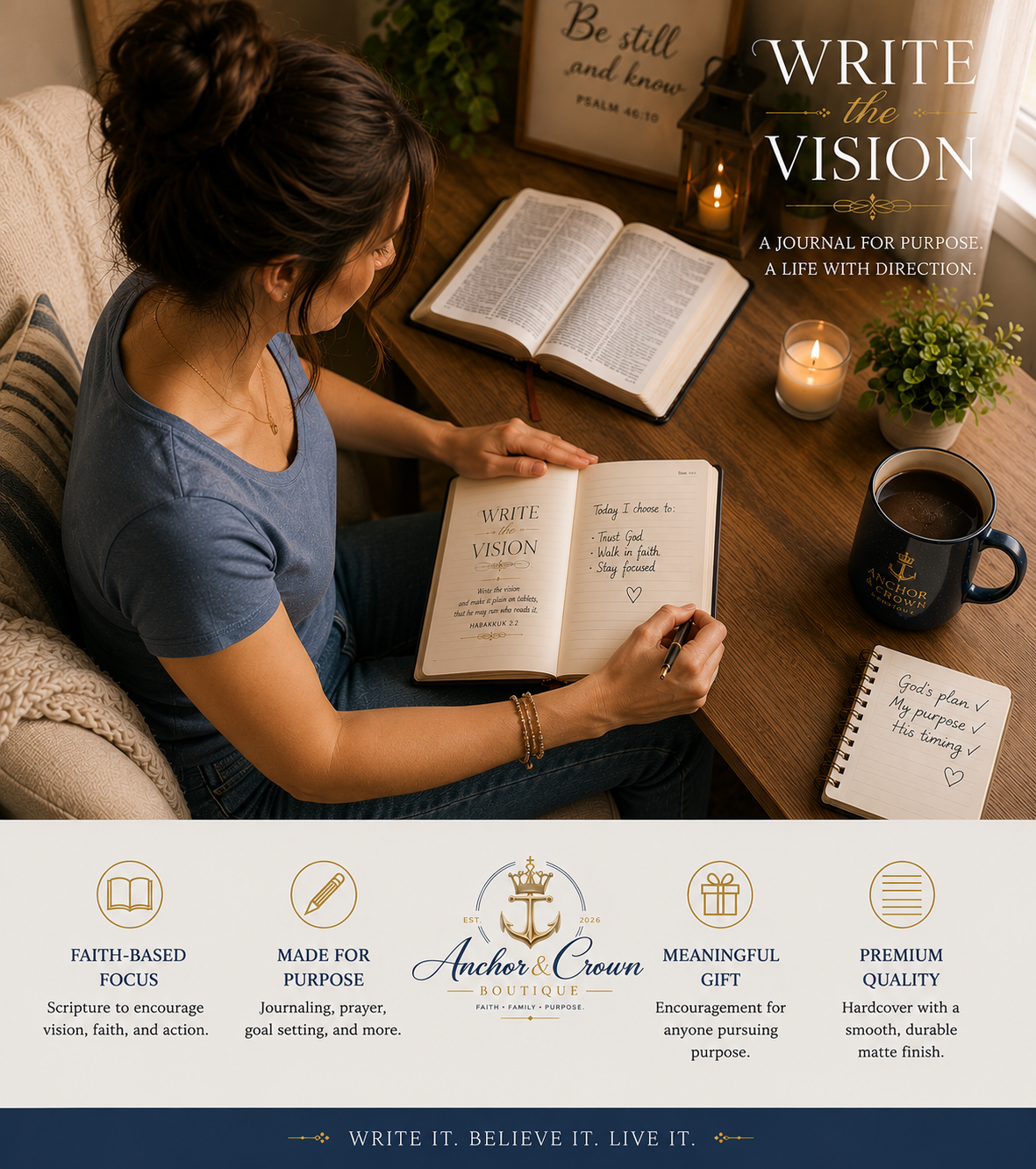 Write the Vision Hardcover Journal | Christian Goal Setting Journal | Habakkuk 2:2 Faith Journal