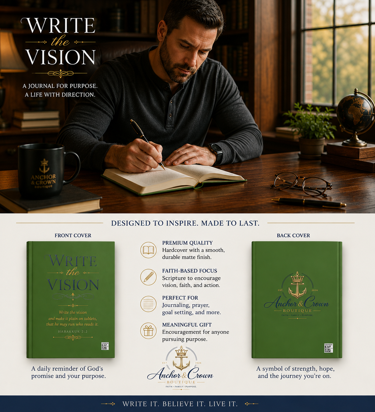 Write the Vision Hardcover Journal | Christian Goal Setting Journal | Habakkuk 2:2 Faith Journal