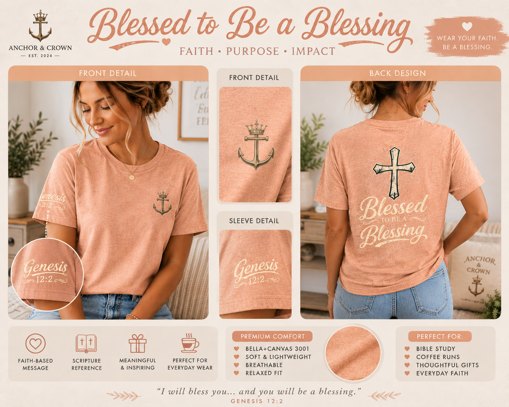 Blessed to Be a Blessing Christian Cross Faith T-Shirt | Inspirational Bible Verse Tee