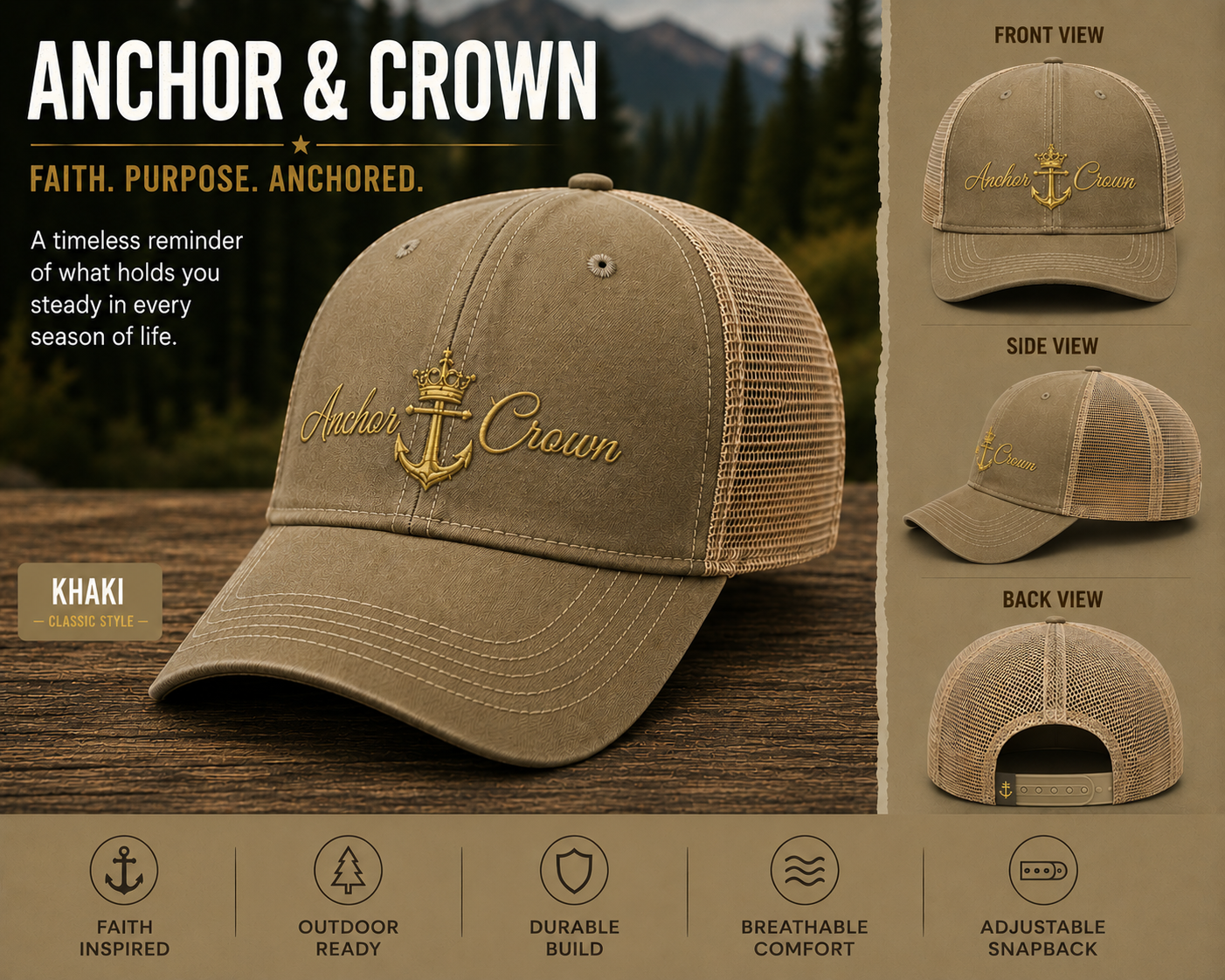 Anchor & Crown™ Trucker Hat | Faith-Inspired Snapback Cap