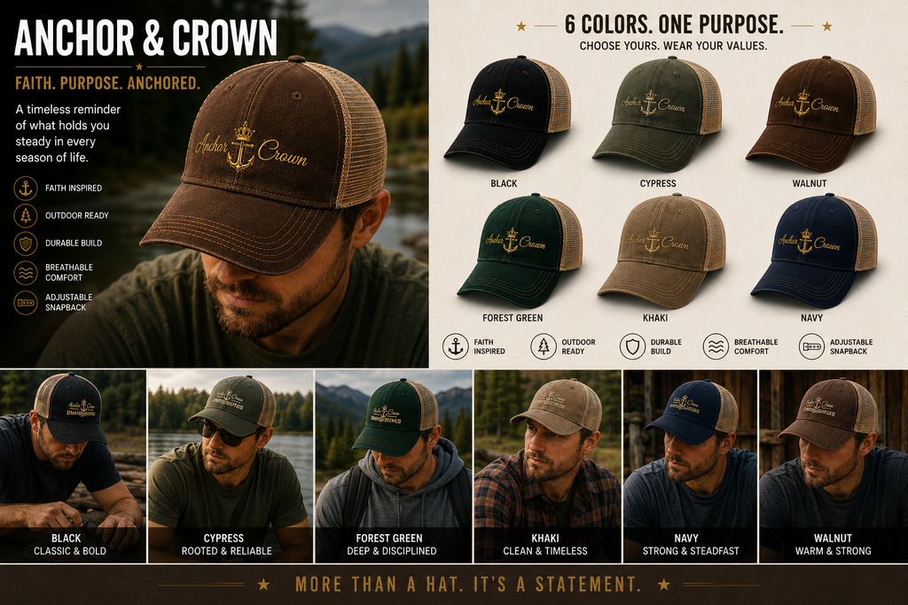 Anchor & Crown™ Trucker Hat | Faith-Inspired Snapback Cap