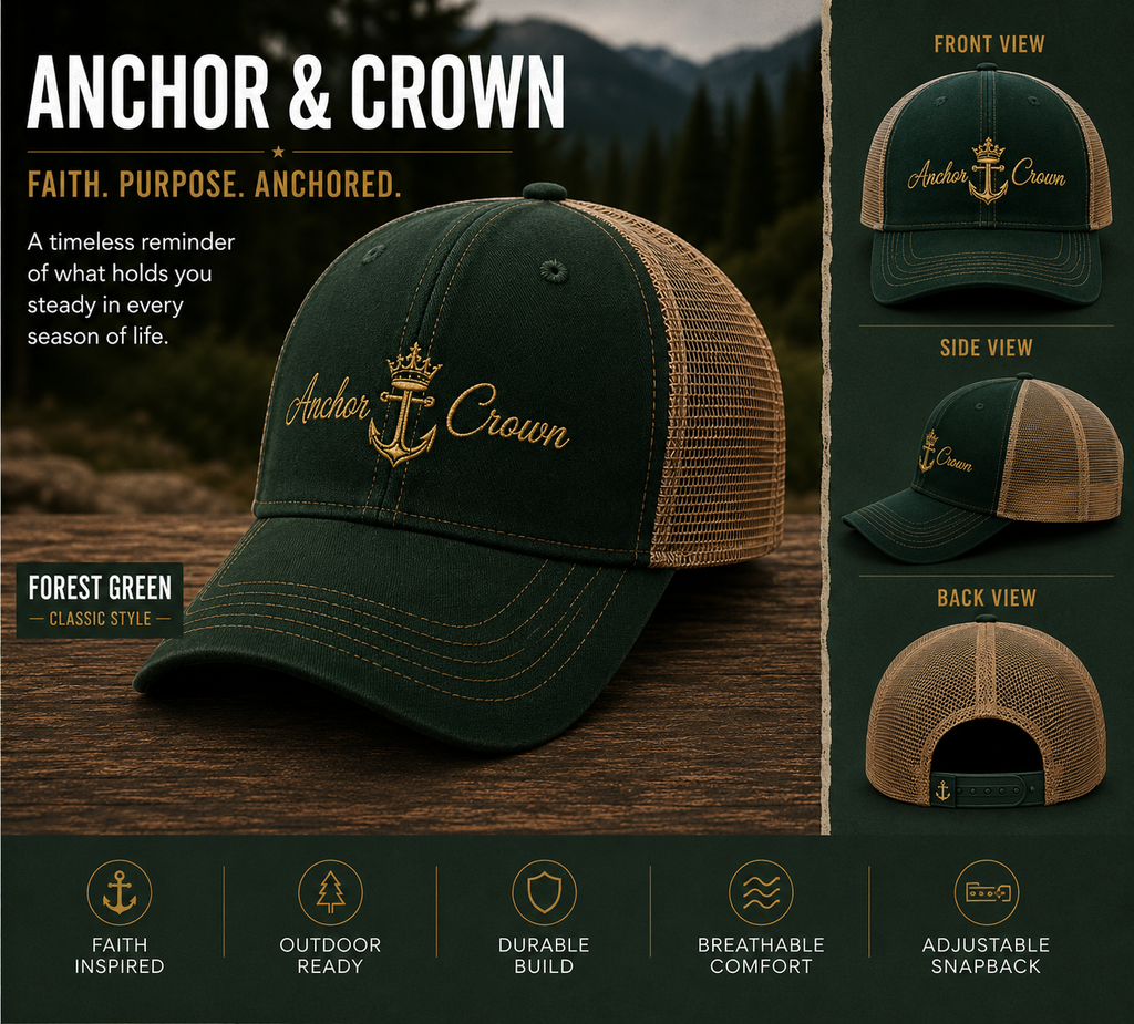 Anchor & Crown™ Trucker Hat | Faith-Inspired Snapback Cap