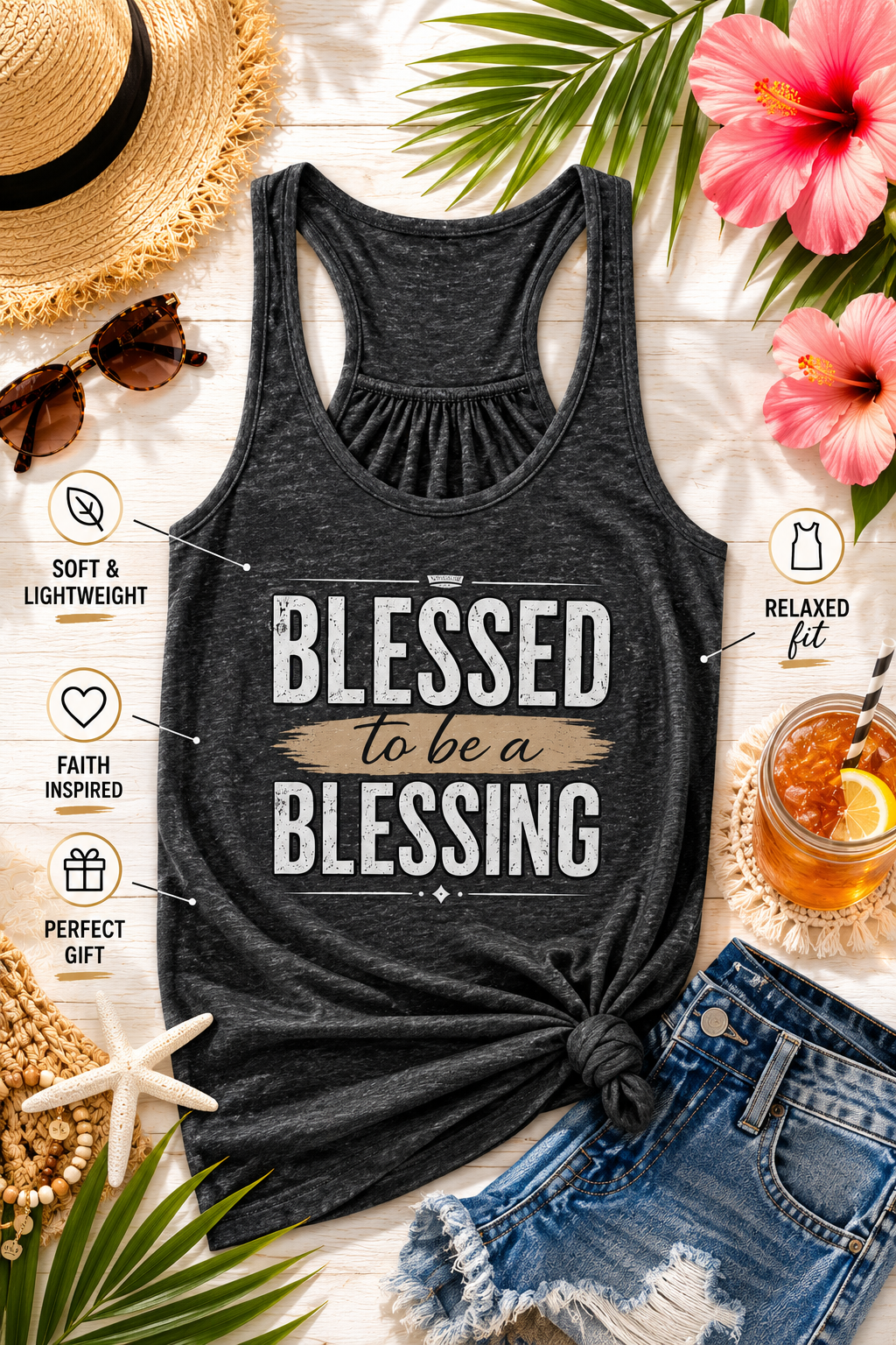 Blessed to Be a Blessing™ Flowy Racerback Tank | Women's Faith-Inspired Summer Tank