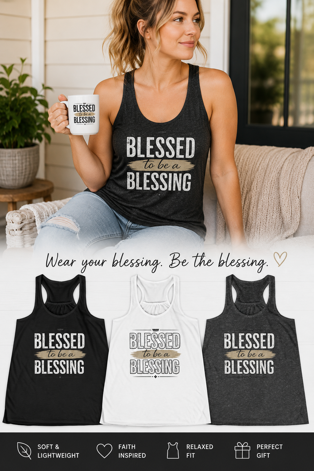 Blessed to Be a Blessing™ Flowy Racerback Tank | Women's Faith-Inspired Summer Tank