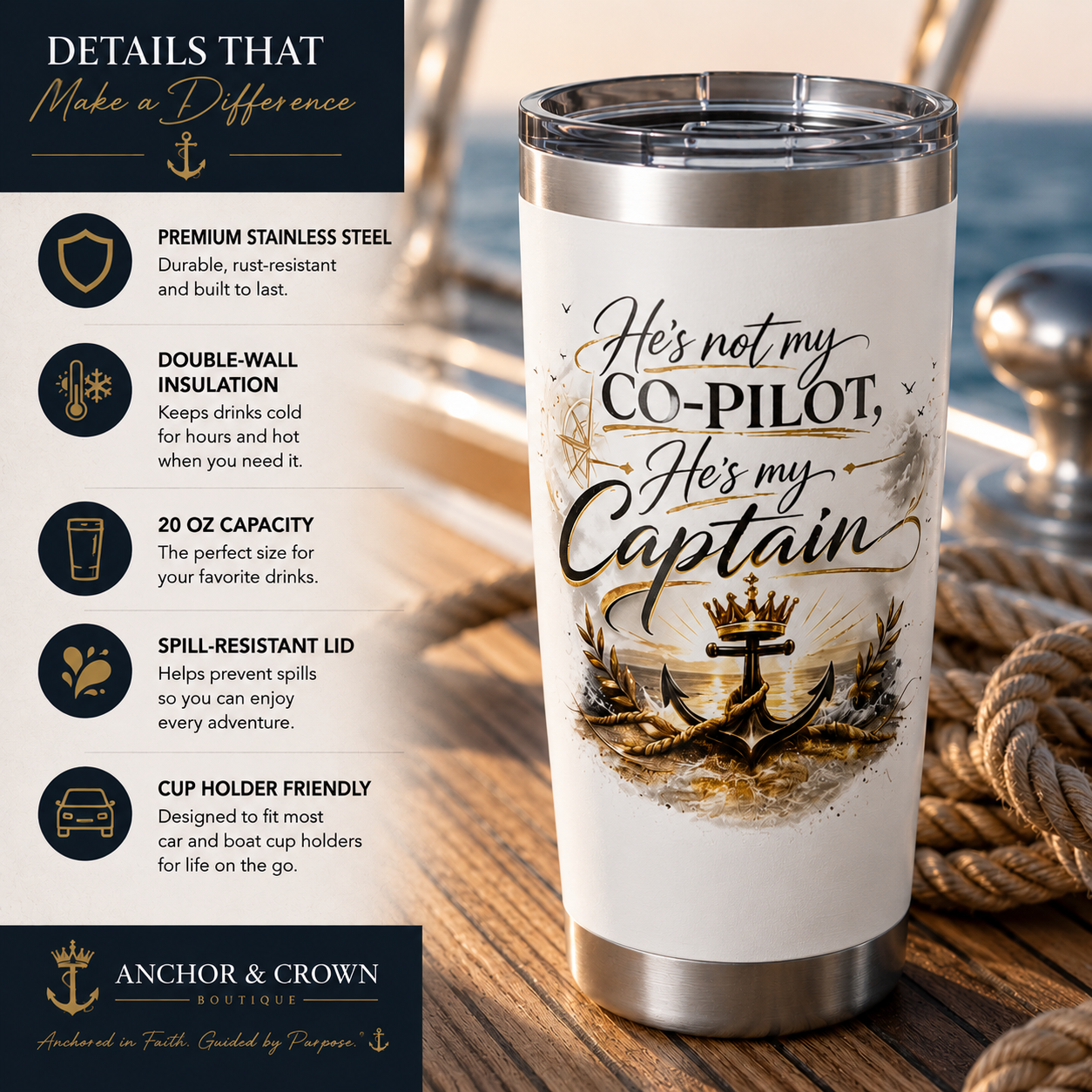 He’s Not My Co-Pilot, He’s My Captain™ 20 oz Stainless Steel Tumbler