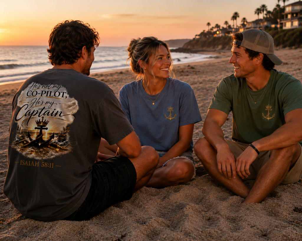 He’s My Captain™ Coastal Faith T-Shirt | Christian Graphic Tee | Comfort Colors 1717 Garment-Dyed Shirt