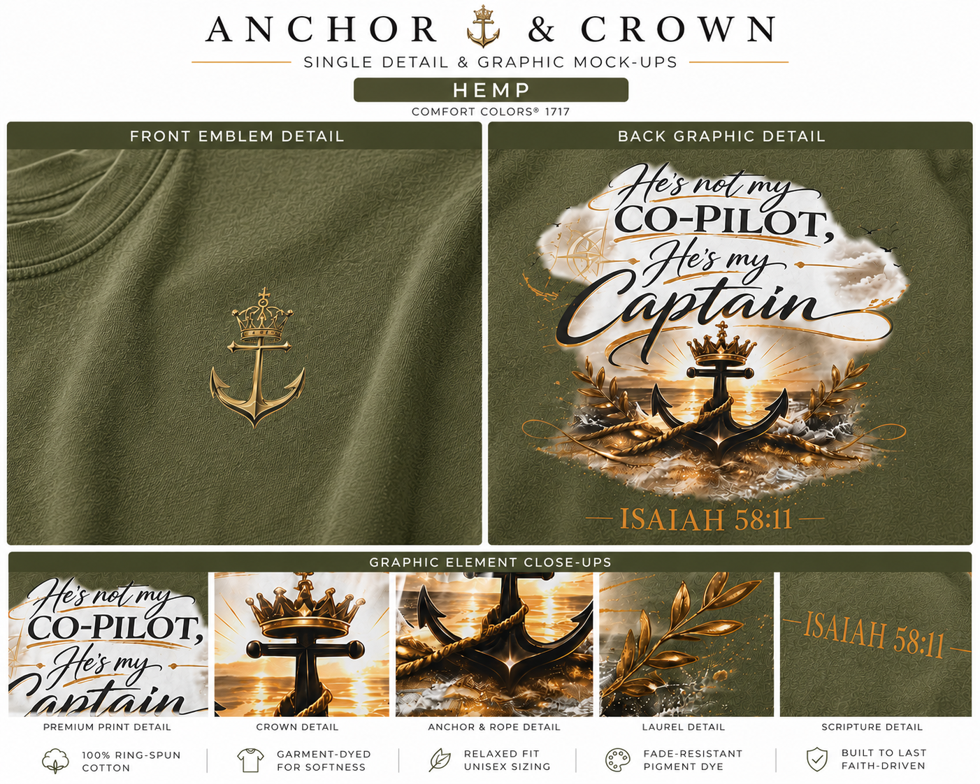 He’s My Captain™ Coastal Faith T-Shirt | Christian Graphic Tee | Comfort Colors 1717 Garment-Dyed Shirt