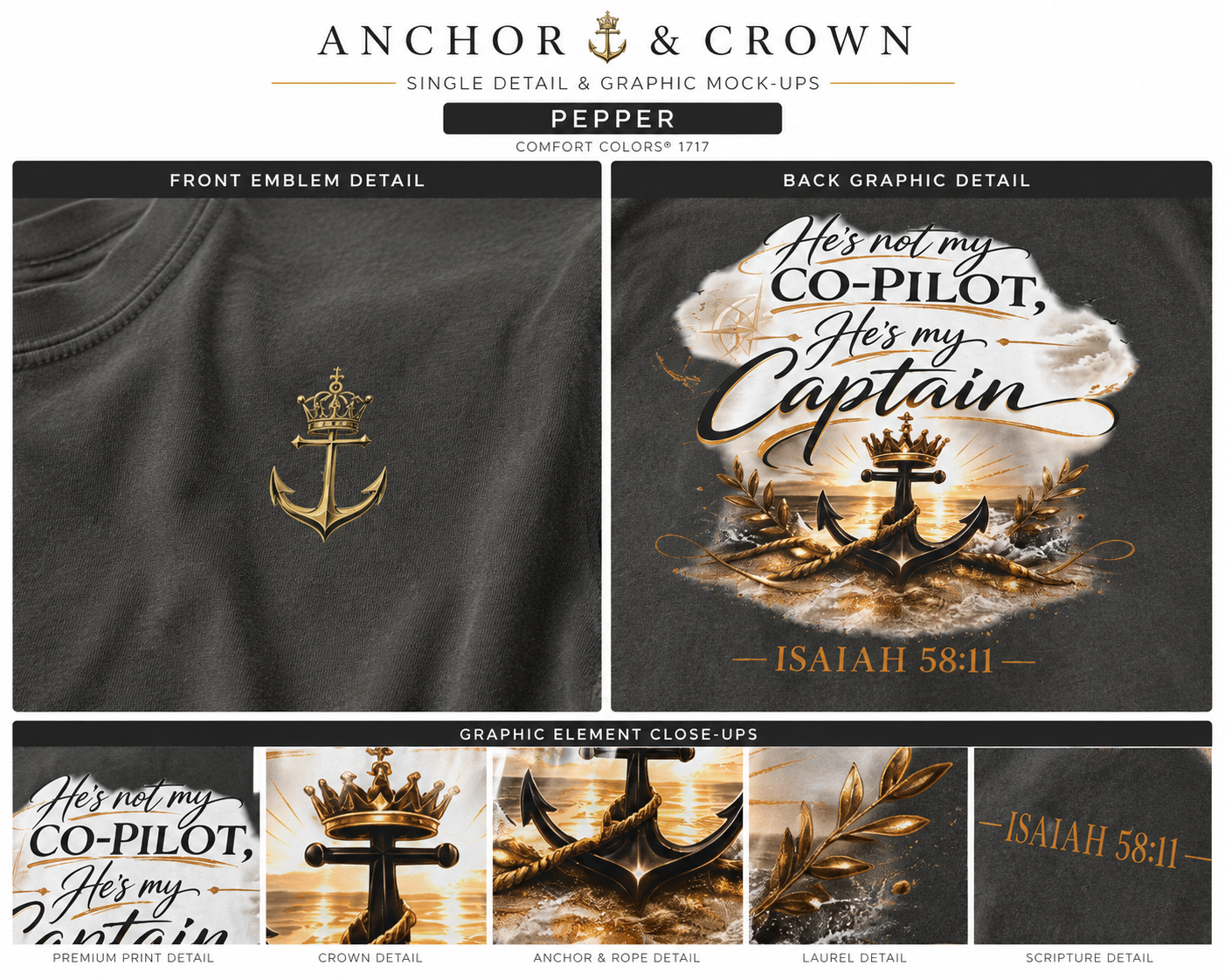 He’s My Captain™ Coastal Faith T-Shirt | Christian Graphic Tee | Comfort Colors 1717 Garment-Dyed Shirt