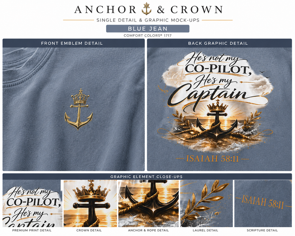 He’s My Captain™ Coastal Faith T-Shirt | Christian Graphic Tee | Comfort Colors 1717 Garment-Dyed Shirt