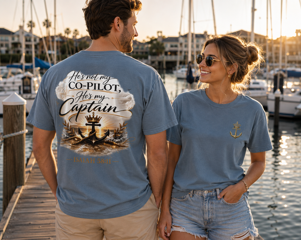 He’s My Captain™ Coastal Faith T-Shirt | Christian Graphic Tee | Comfort Colors 1717 Garment-Dyed Shirt