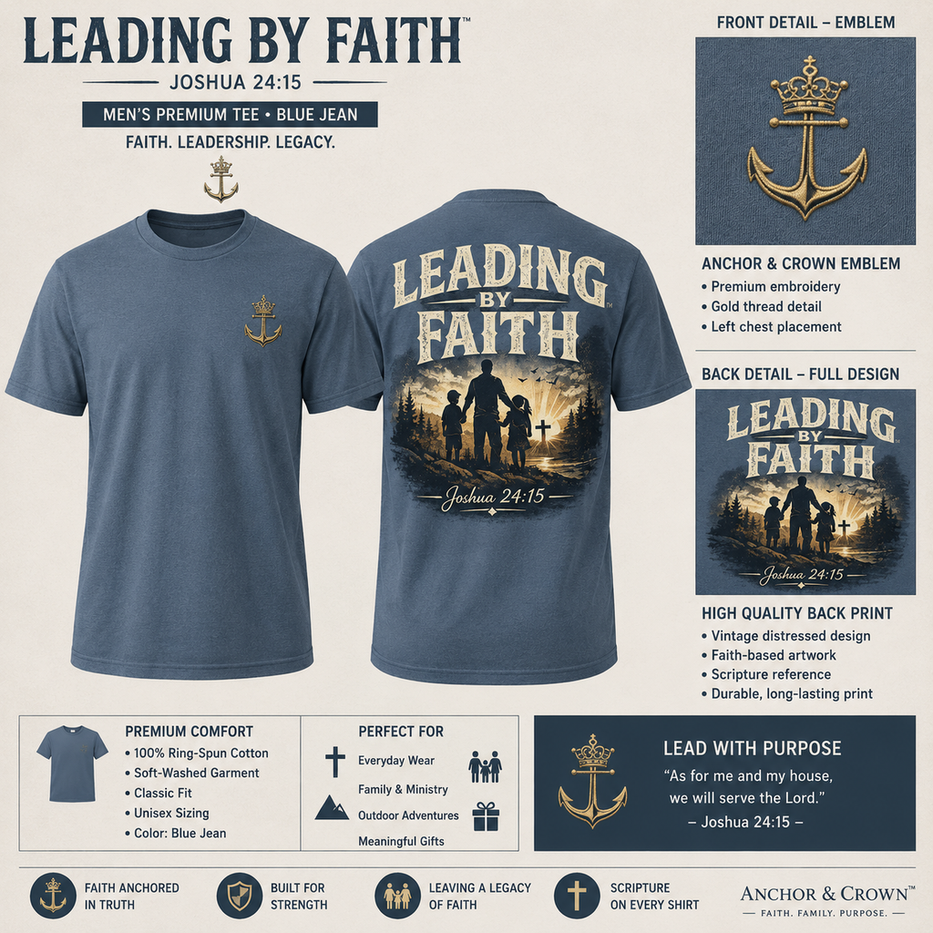 Leading by Faith™ | Christian Dad Shirt | Joshua 24:15 Faith-Based Family Tee