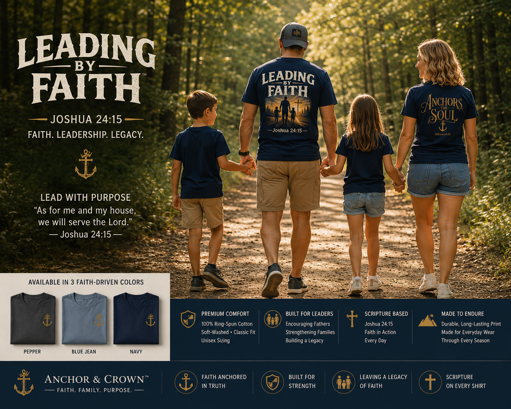 Leading by Faith™ | Christian Dad Shirt | Joshua 24:15 Faith-Based Family Tee