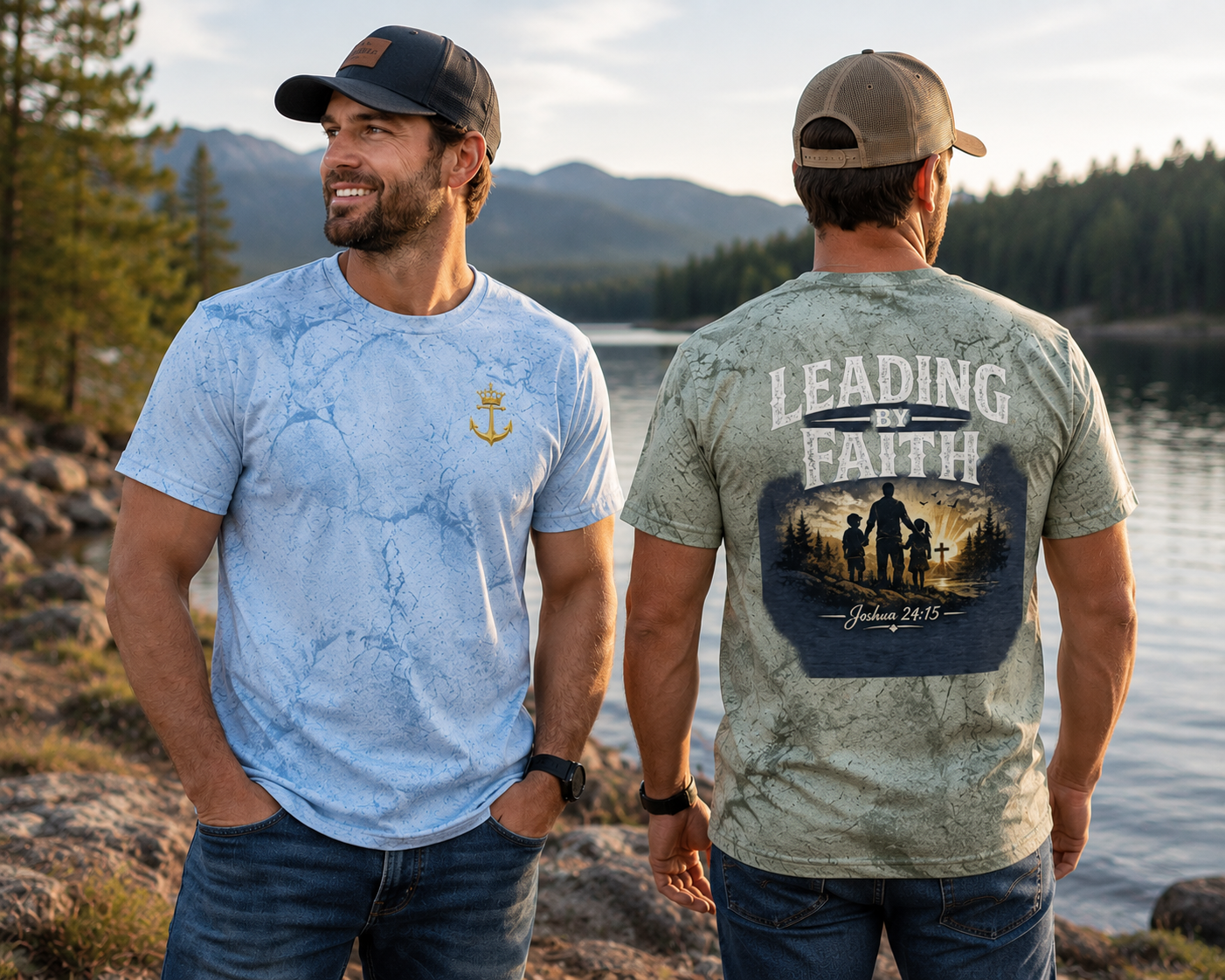 Leading By Faith™ Color Blast Christian T-Shirt | Joshua 24:15 Faith-Based Men's Tee