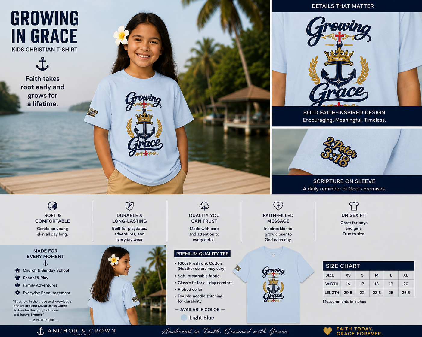 Growing in Grace™ Youth T-Shirt – Christian Kids Tee | 2 Peter 3:18 | Faith-Based Children's Shirt