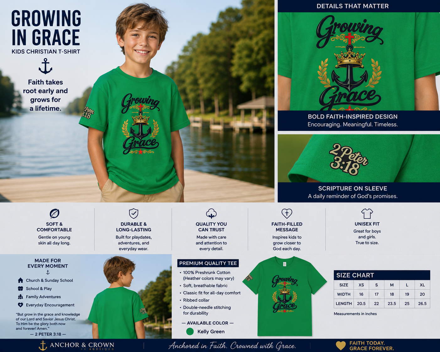 Growing in Grace™ Youth T-Shirt – Christian Kids Tee | 2 Peter 3:18 | Faith-Based Children's Shirt
