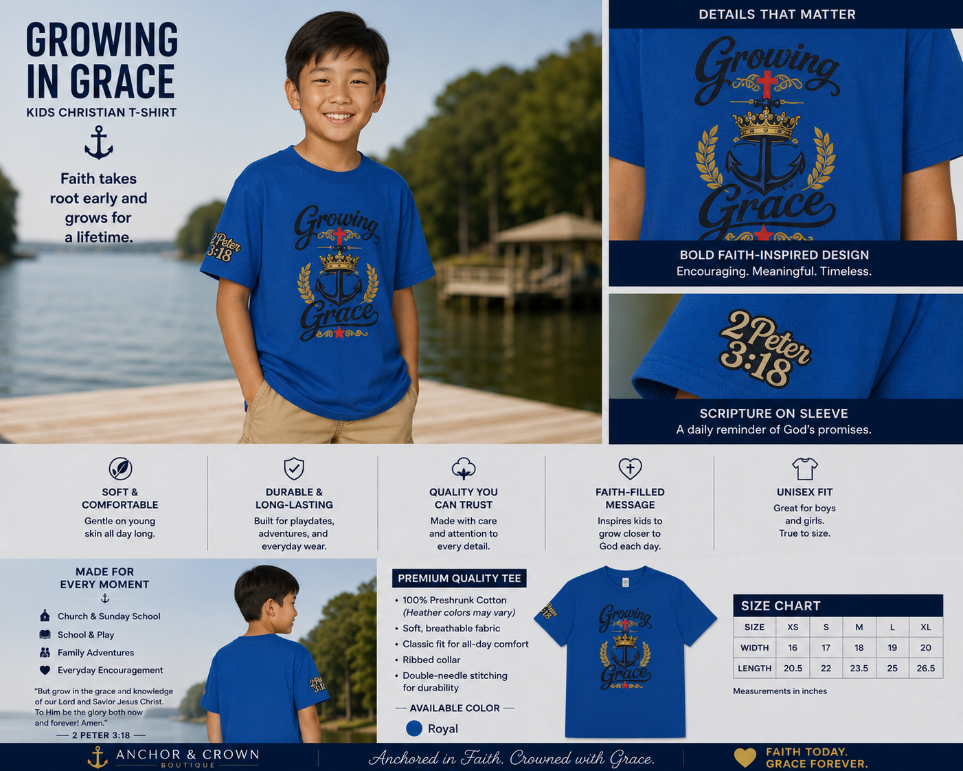 Growing in Grace™ Youth T-Shirt – Christian Kids Tee | 2 Peter 3:18 | Faith-Based Children's Shirt