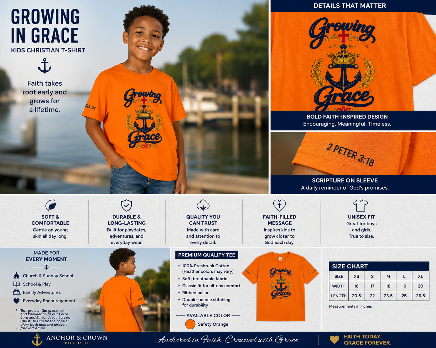 Growing in Grace™ Youth T-Shirt – Christian Kids Tee | 2 Peter 3:18 | Faith-Based Children's Shirt