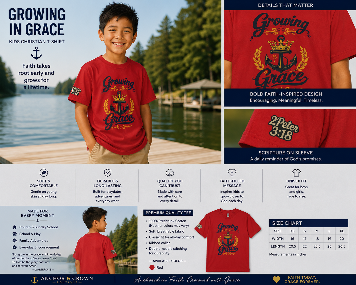 Growing in Grace™ Youth T-Shirt – Christian Kids Tee | 2 Peter 3:18 | Faith-Based Children's Shirt