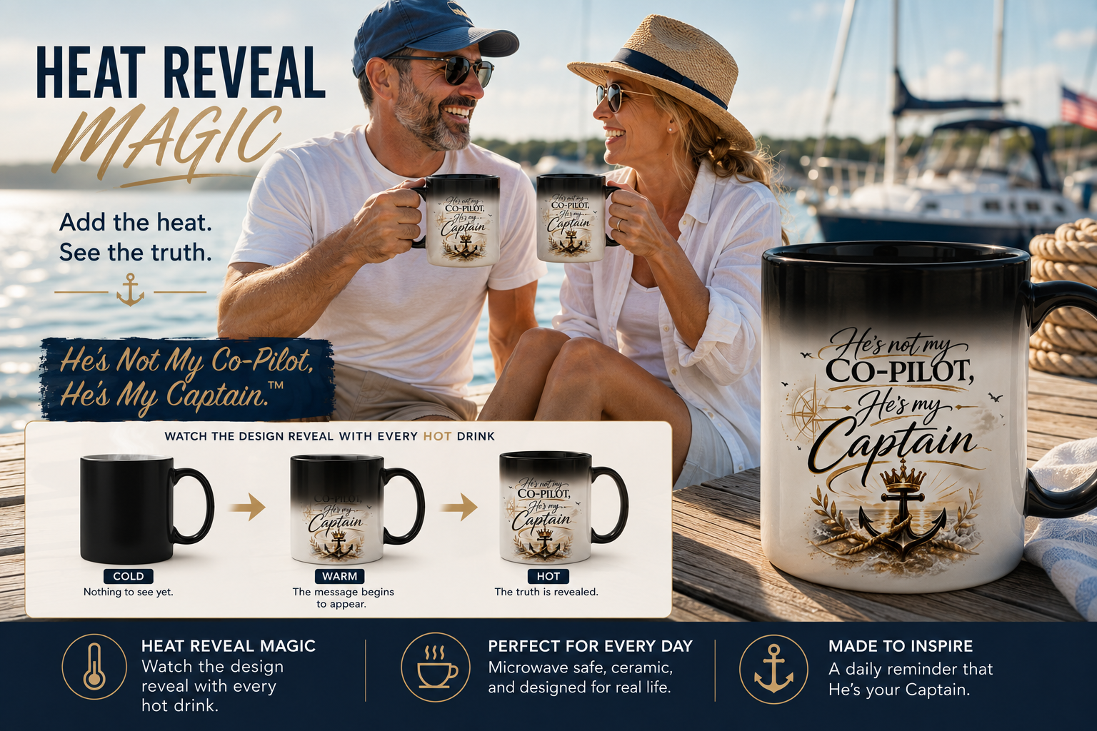 He’s Not My Co-Pilot, He’s My Captain™ Heat Reveal Coffee Mug | 11 oz Color-Changing Mug