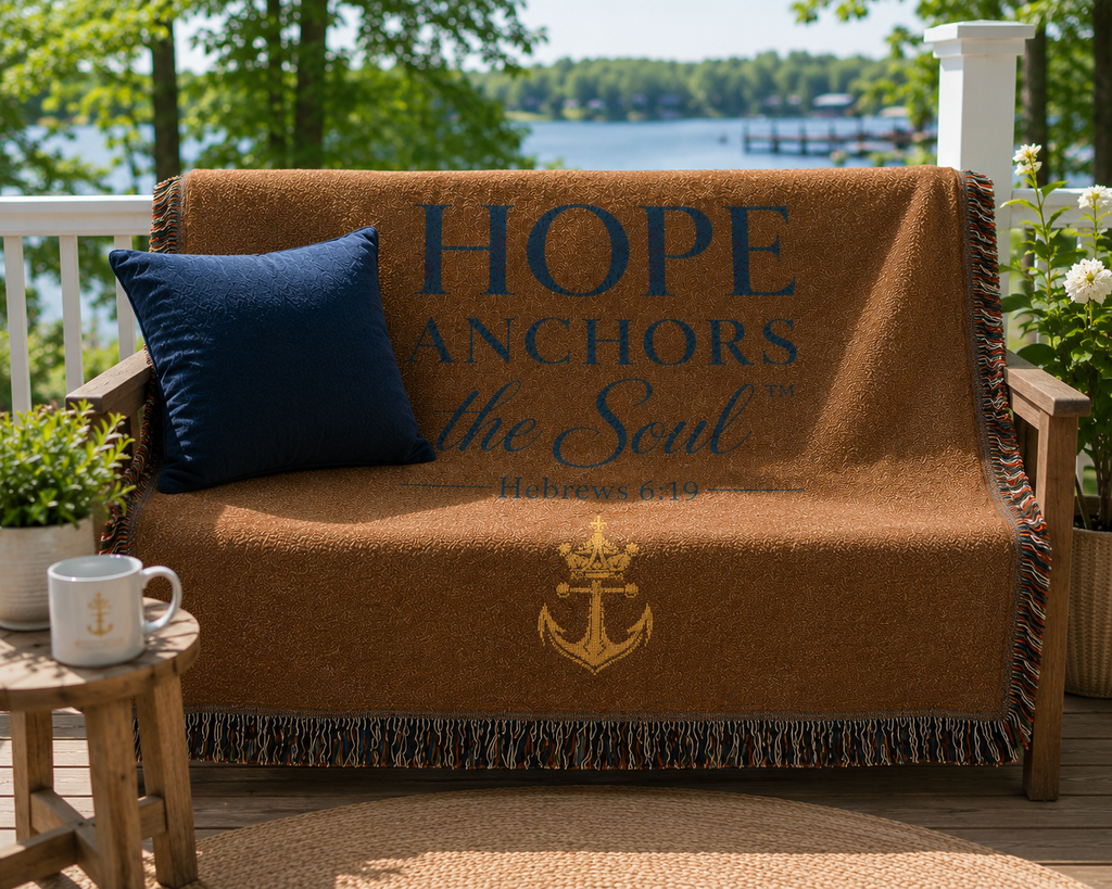 Hope Anchors the Soul™ Woven Blanket — Inspirational Christian Throw with Anchor Design