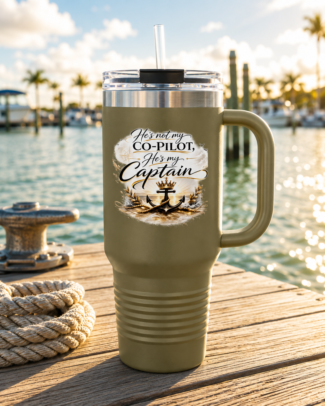 He's Not My Co-Pilot, He's My Captain™ 40 oz Insulated Travel Mug with Handle