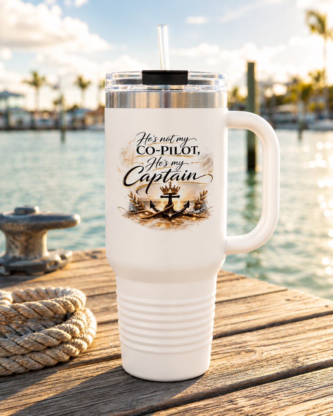He's Not My Co-Pilot, He's My Captain™ 40 oz Insulated Travel Mug with Handle