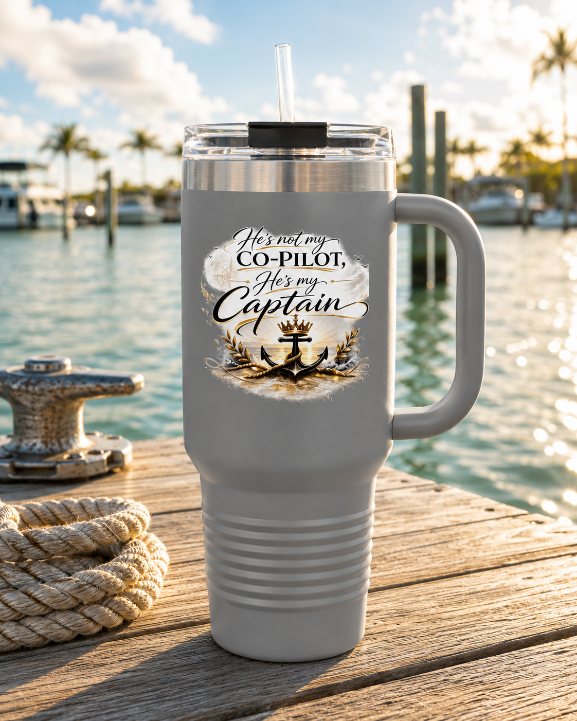 He's Not My Co-Pilot, He's My Captain™ 40 oz Insulated Travel Mug with Handle