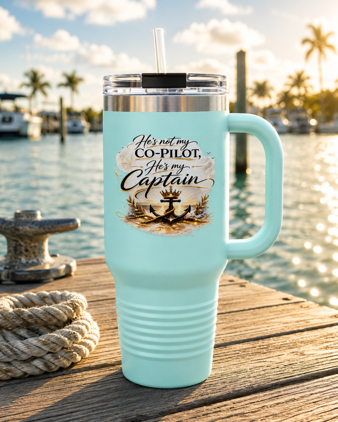 He's Not My Co-Pilot, He's My Captain™ 40 oz Insulated Travel Mug with Handle
