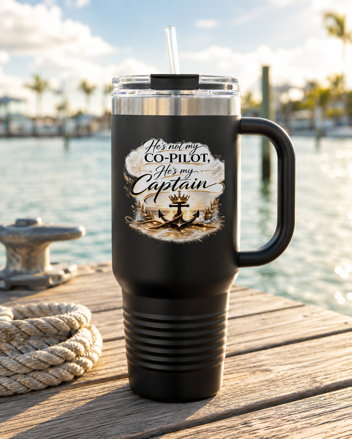 He's Not My Co-Pilot, He's My Captain™ 40 oz Insulated Travel Mug with Handle
