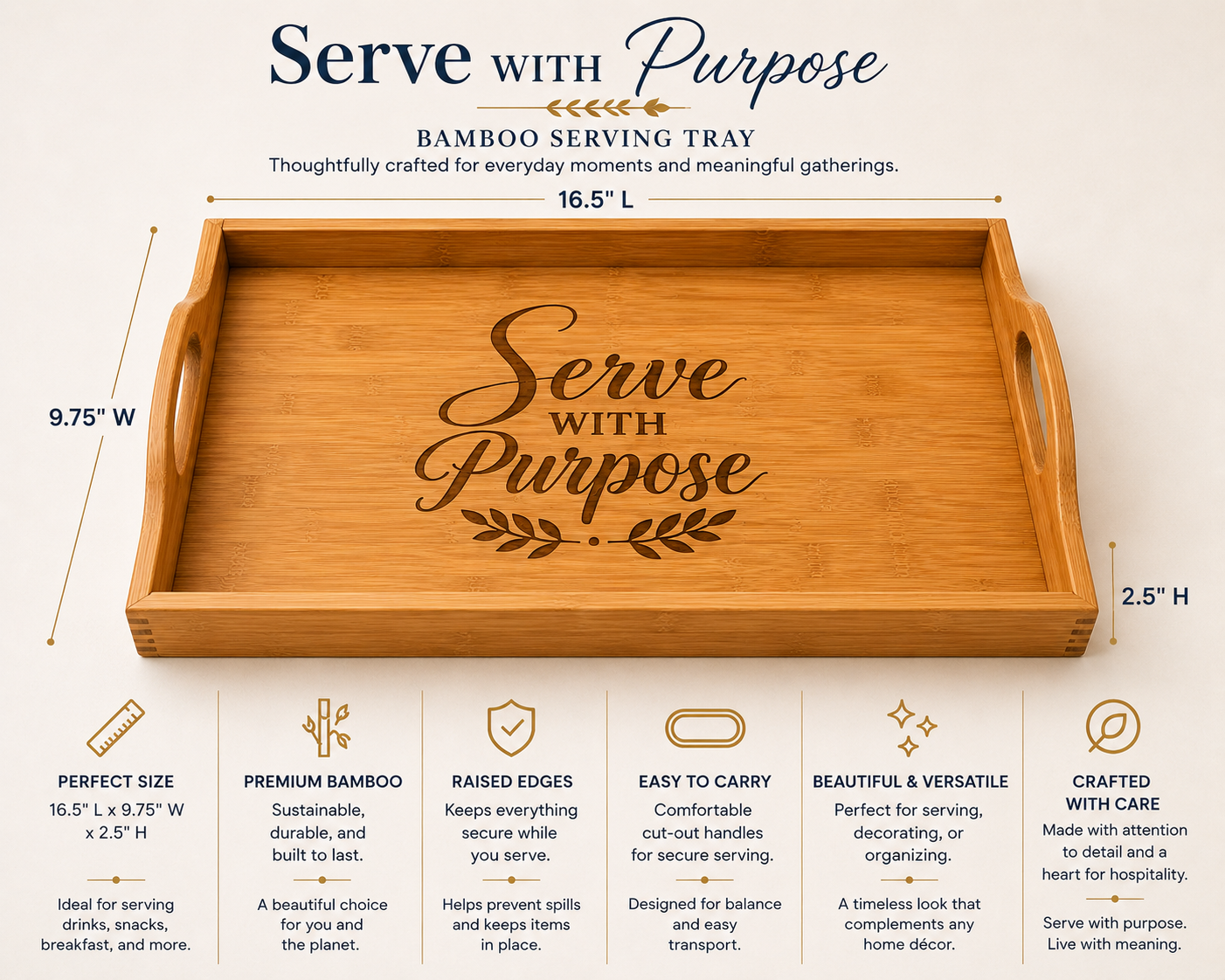 Serve With Purpose™ Bamboo Serving Tray | Faith-Inspired Bamboo Serving Tray for Kitchen & Home