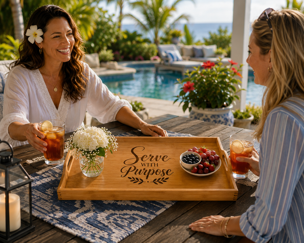 Serve With Purpose™ Bamboo Serving Tray | Faith-Inspired Bamboo Serving Tray for Kitchen & Home