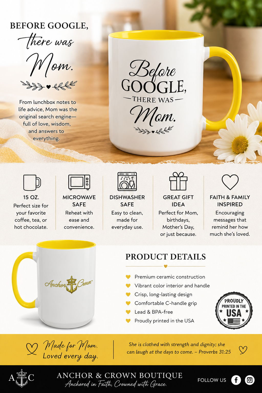 Before Google, There Was Mom™ Accent Coffee Mug | 15 oz Faith-Inspired Gift for Mom