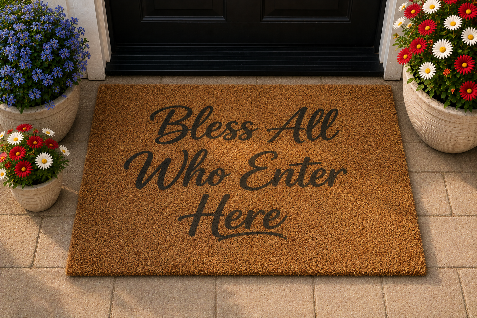 Bless All Who Enter Here Doormat | Faith-Inspired Coir Welcome Mat | 24" × 16"