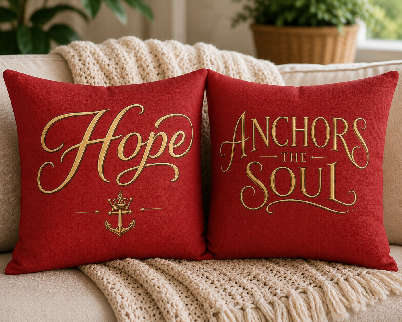 Hope Anchors the Soul™ Faux Suede Pillow | Hebrews 6:19 Christian Throw Pillow | Faith Home Decor