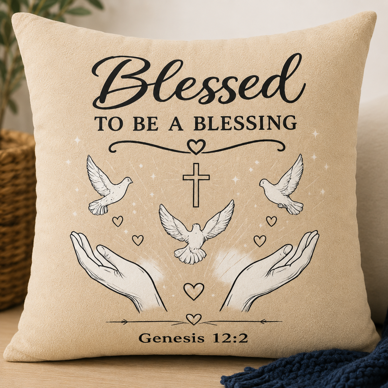 Blessed to Be a Blessing™ Faux Suede Throw Pillow | Genesis 12:2 Christian Decorative Pillow | Faith Home Décor | Inspirational Gift